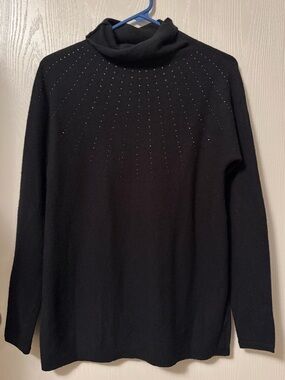 Kinross Luxurious Cashmere Black Turtleneck Sweater Embellished Medium FLAWED